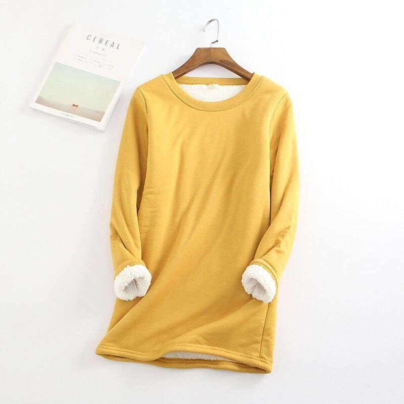 Plus Size Thickened Velvet Warm Tops Women Winter Casual Bottoming Fleece T Shirt Solid Color O-Neck Sweatershirts