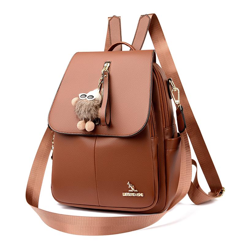 

Женский рюкзак из мягкой кожи большой вместимости коричневый