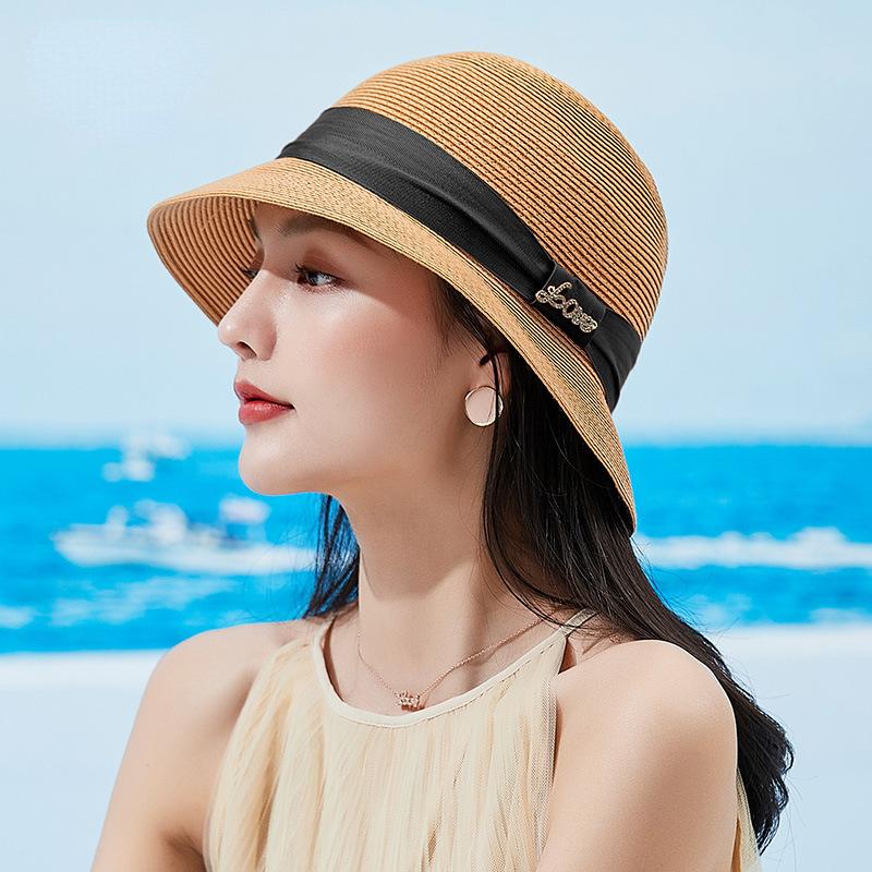 Lady Shopping Travelling Show Chic Fedora High Quality Small Brim Straw Hat Fashion Beach Sun Cap Woman Foldable Bucket Hats