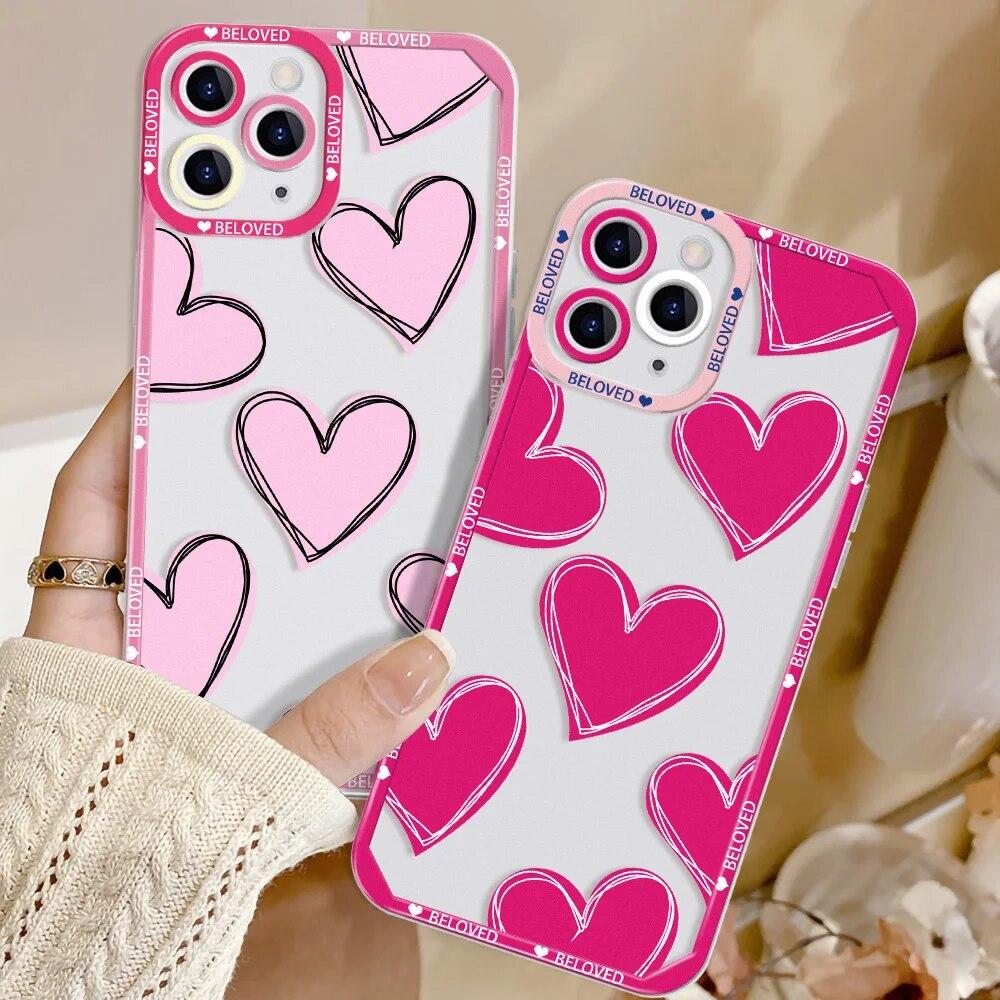 Bunte Liebesherz-Handyhülle für iPhone 13 Hülle iPhone 14 11 12 15 Pro Max Mini XS X XR 7 8 Plus SE SE3 Stoßfeste Softcover