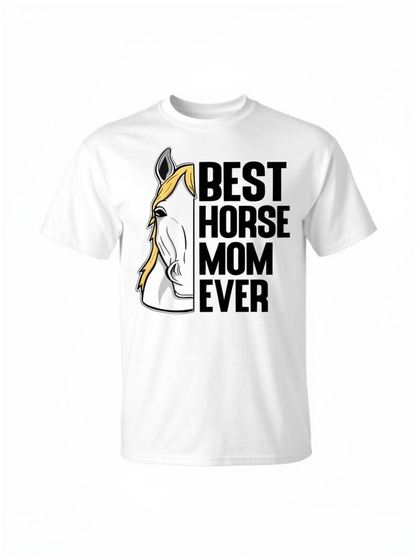 Best Horse Mom Ever Fun Gift for Horse T-Shirt - All-Season Comfort Fit, Digital Print, Machine Washable, Relaxed Fit for Casual Attire L