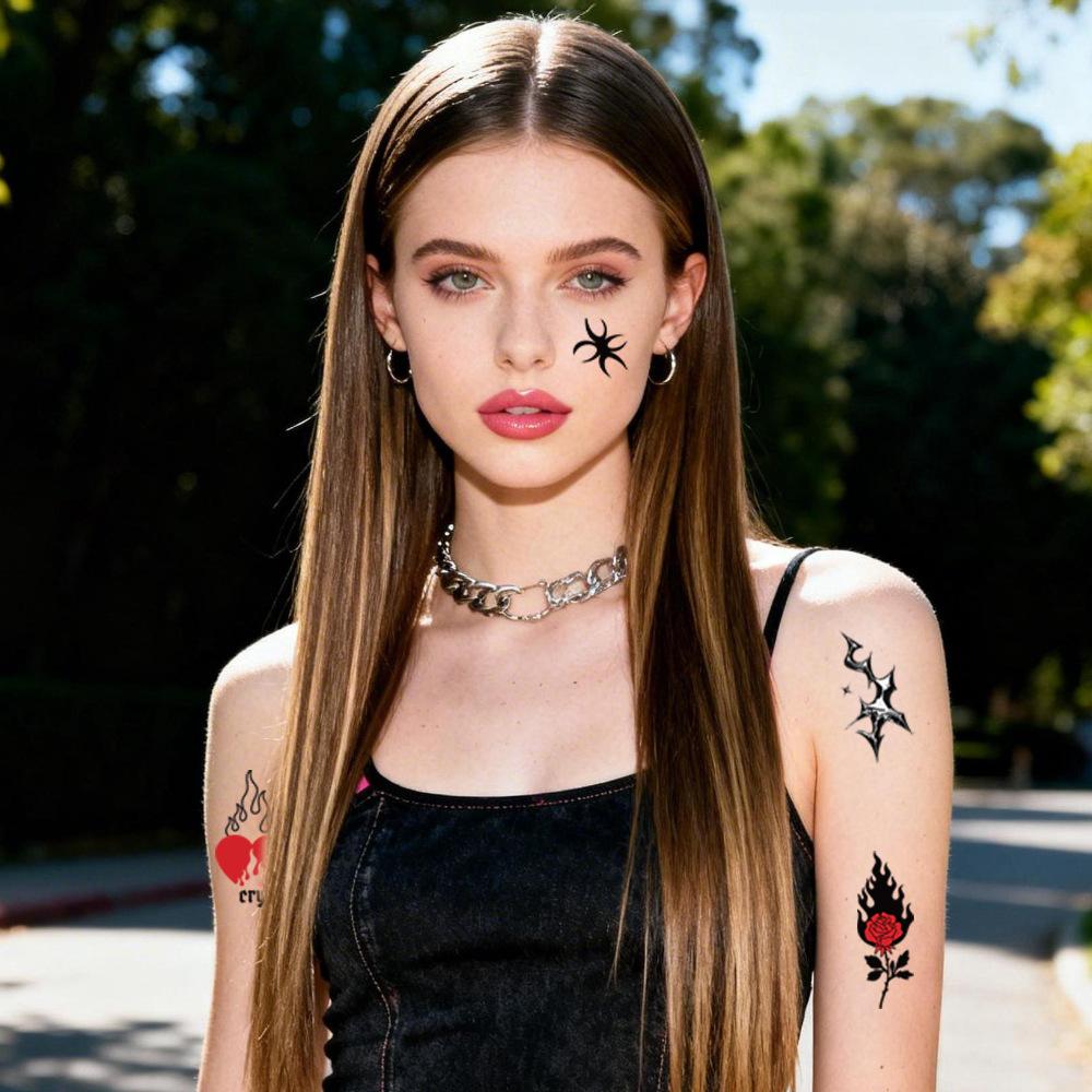 Y2K Wind Tattoo Sticker Black Red Pink Butterfly Love Couple Punk Waist Tattoo Sticker