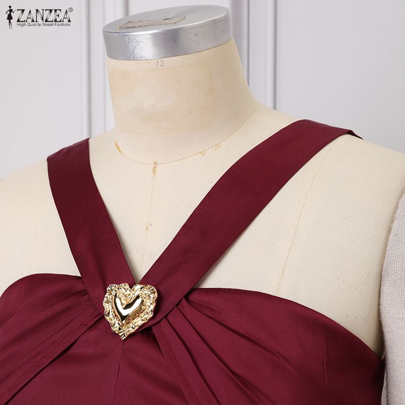 ZANZEA Elegantes Damen-Off-Shoulder-Ärmelloses Freizeit-Partykleid
