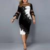 Plus Size Spleiß Digitaldruck Langarmkleid Für Damen