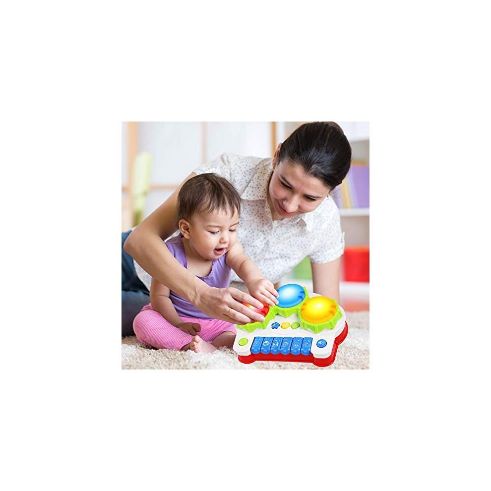 Brinquedo de Tambores Musicais e Piano Bebê Pup com Música, Sons de Animais e Luz - Teclado Eletrônico de Aprendizagem para Educação Infantil Brinquedos de Instrumentos Musicais para