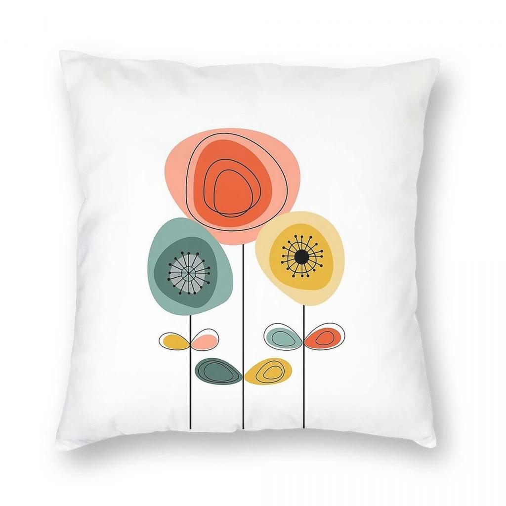 MidCentury Modern Happy Flower Square Pillowcase Polyester Linen Velvet Zip Decor Throw Pillow Case Sofa Seater Cushion