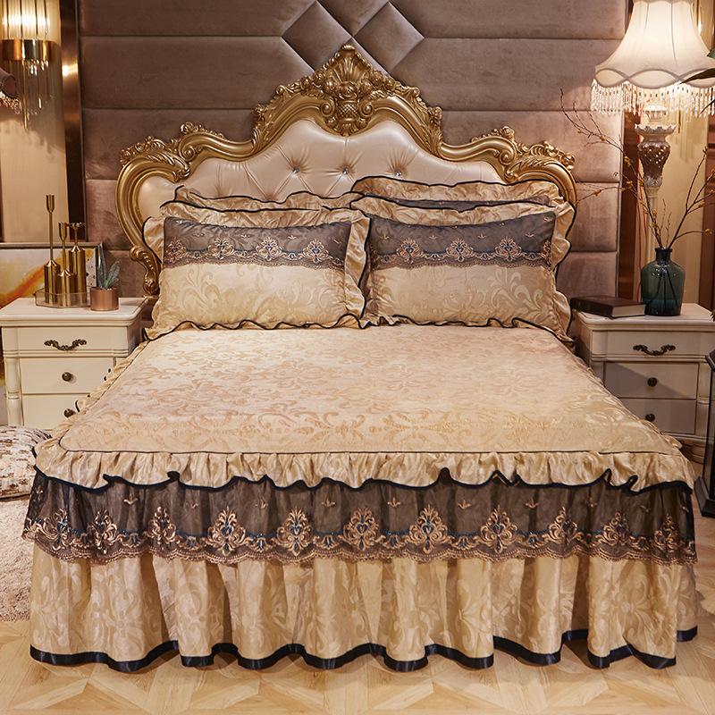 Velvet Lace Bed Skirt European-Style Embossed Bedspread Non-Slip Protective Cover Autumn and Winter Warm Bedding