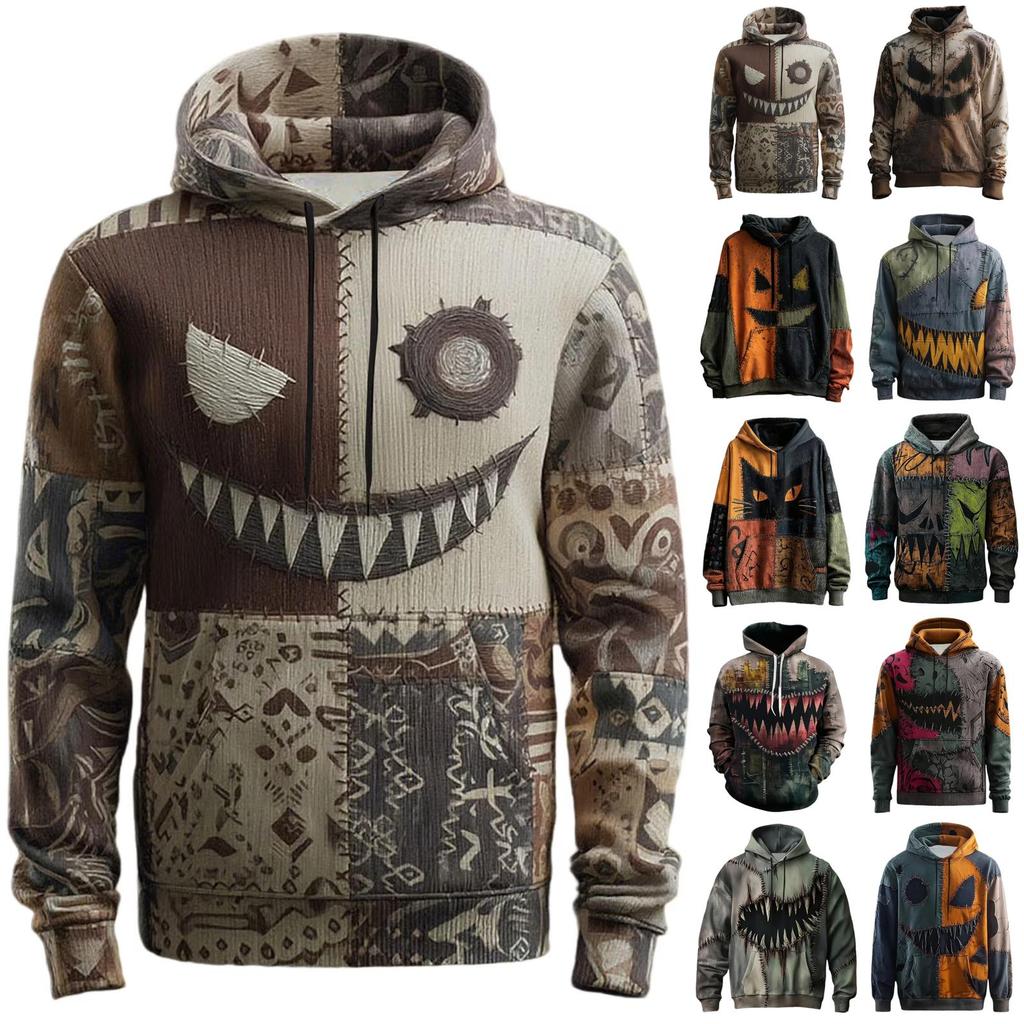 Męska bluza z kapturem na Halloween z nadrukiem i dużą kieszenią