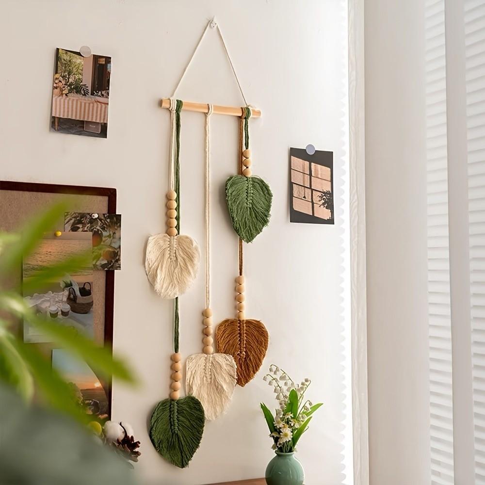 Yarn Woven Wall Art Leaf Tapestry Handmade Wall Hanging Pendant Creative Handwoven Tapestry  Gift