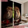 Set Of 2 Lion Red Roses Curtains Digital Printing Majestic Animal Portrait Dark Background Bedroom Living Room Decor Curtain Polyester Ideal For Great