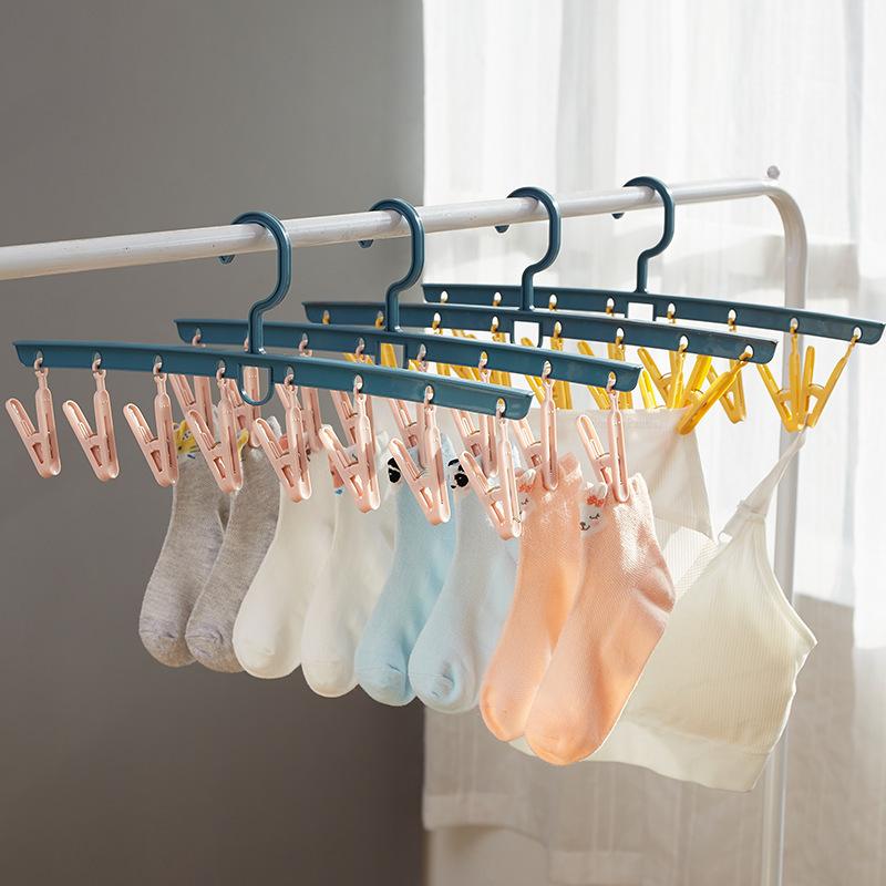 Household One-Word Socks Drying Rack, Plastic 8-Clip Underwear Drying Rack, Windproof Socks Drying Rack.