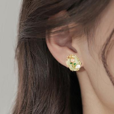 Tulip Flower Earrings for Women Enamel Floral Faux Pearl Stud Earring Jewelry Gifts for Wedding Engagement
