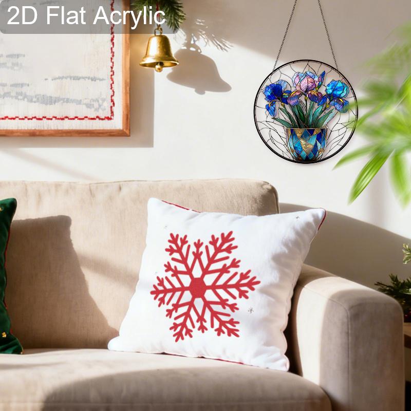 Acrylic Iris Flower Suncatcher Stained Glass Effect Window Hanging Ornament Floral Gifts for Mom Grandma