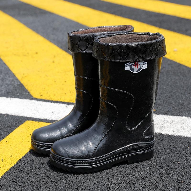 

Модные дождевые ботинки мужские средней высоты, нескользящие, водонепроницаемые, новая мода, уличные водные ботинки, теплые кухонные резиновые ботинки, мужская мода 44