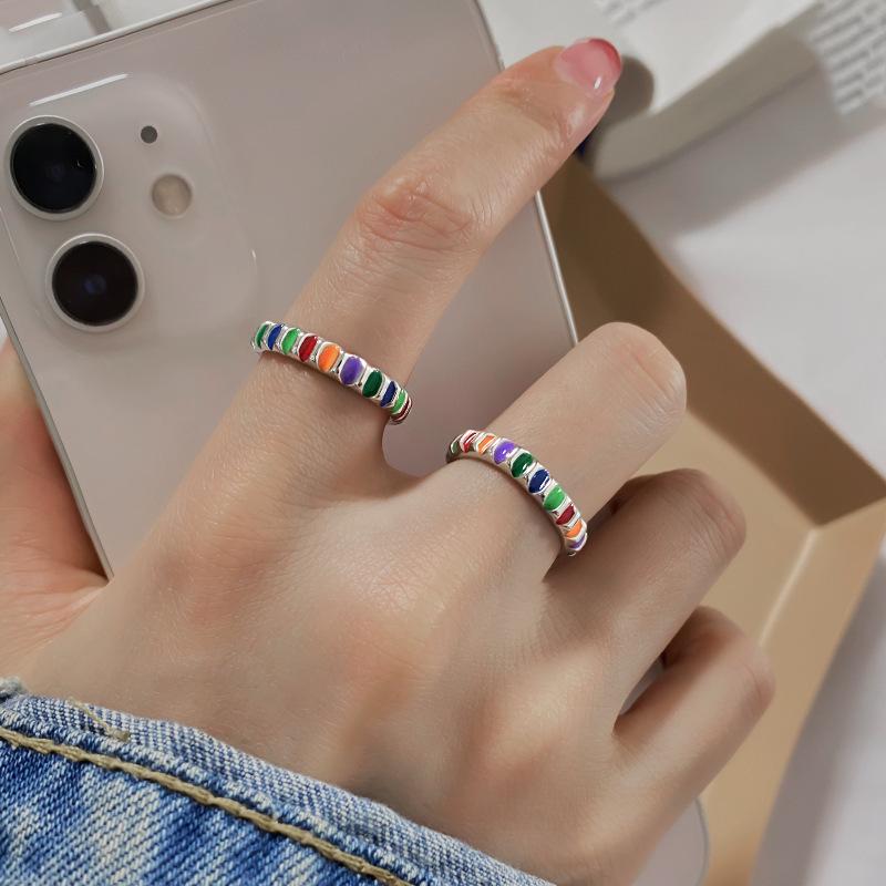 Chic Style Ins Colorful Drip Glaze Copper Ring For Women Elegant And Jewelry Versatile