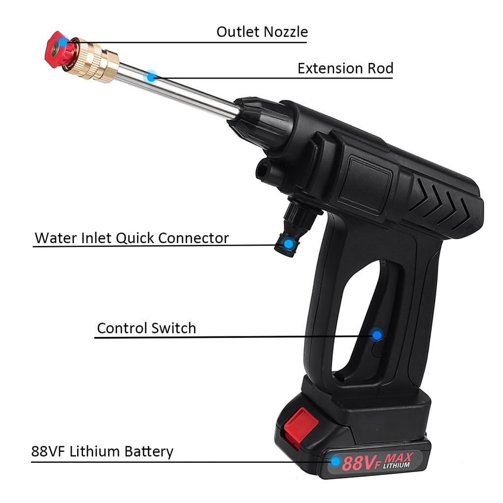 Cordless High Pressure Washer Spray Water Gun 15000mAh Car Wash Pressure Water Nozzle Cleaning Machine for 18V Battery
