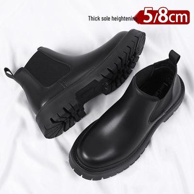 Herren Chelsea Boots im britischen Stil: Dicksohlige, höhenerhöhende, Echtleder, Slipper, mittelhoher Schaft, Herbst/Winter Martin Boots.