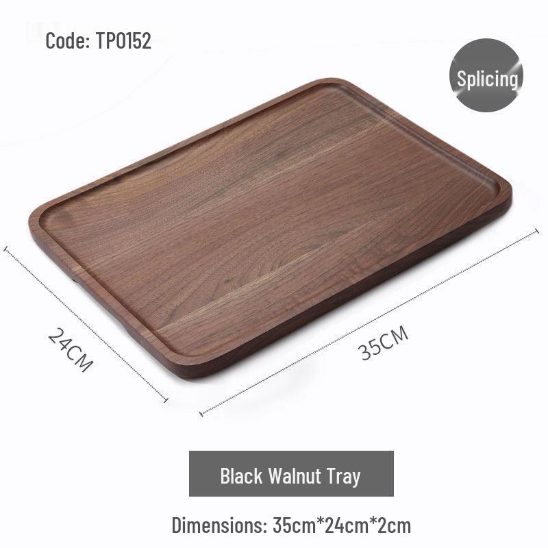 Luxury Black Walnut Tray: Rectangular Solid Wood for Home, Tea, & Water Cups, with Round Plate