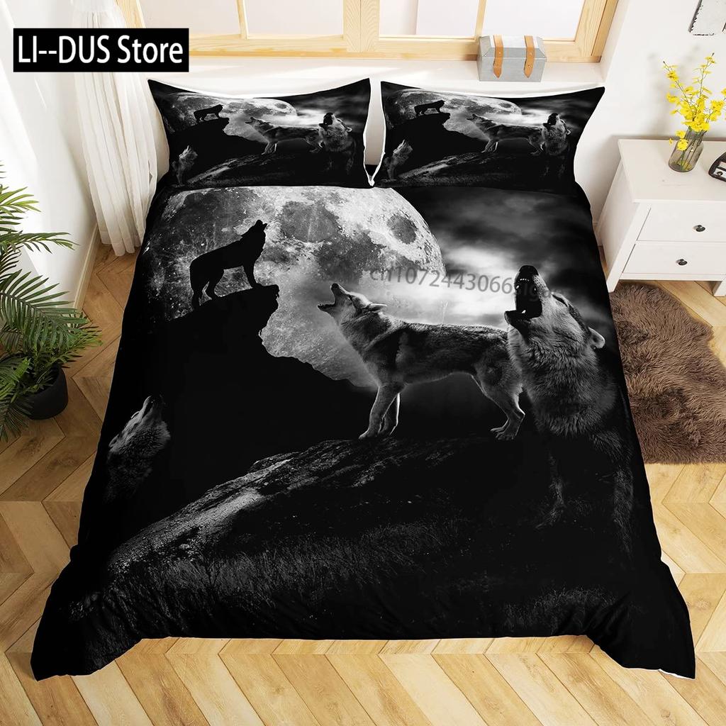 Wolf-Print Bettwäsche-Set Einzelbettgröße für Kinder Jungen Schlafzimmer Nebelbett Bettbezug-Set Deckenbezug Wildtiere Dekor 3 Teile