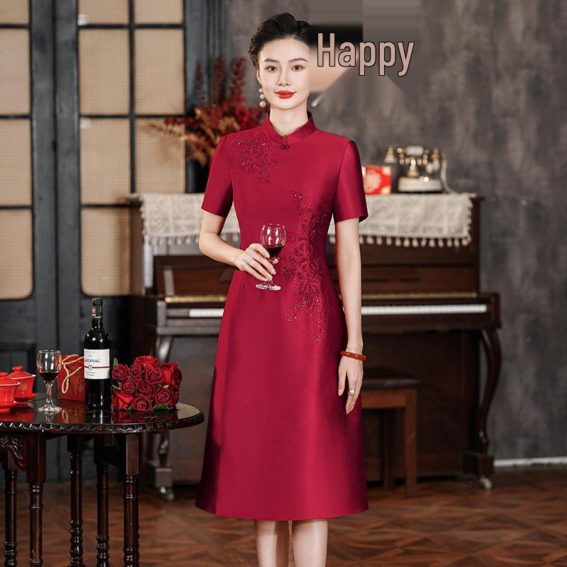 2024 New Style Spring Cheongsam Dress for Middle-aged and Elderly Women - Fashionable Chinese Style Wedding Banquet Outfit