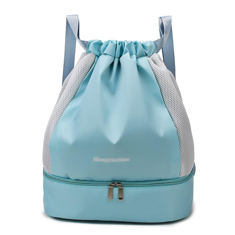 

Спортивна сумка для фітнесу, сумка для йоги, розділення вологого та сухого, сумка для плавання, окреме відділення для взуття, шнурок, сумка-мішок, рюкзак, сумка для танців. небо синє кольору