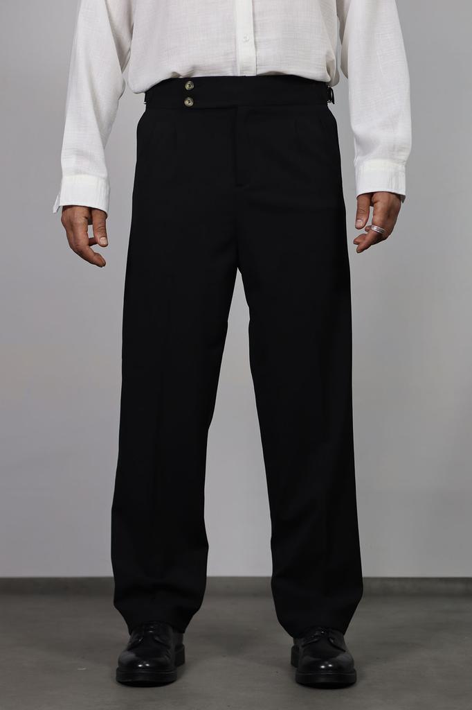 Calças largas masculinas italianas com pregas duplas
