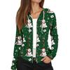 Chaqueta Casual con Capucha y Cremallera de Manga Larga con Estampado Navideño de Moda para Mujer