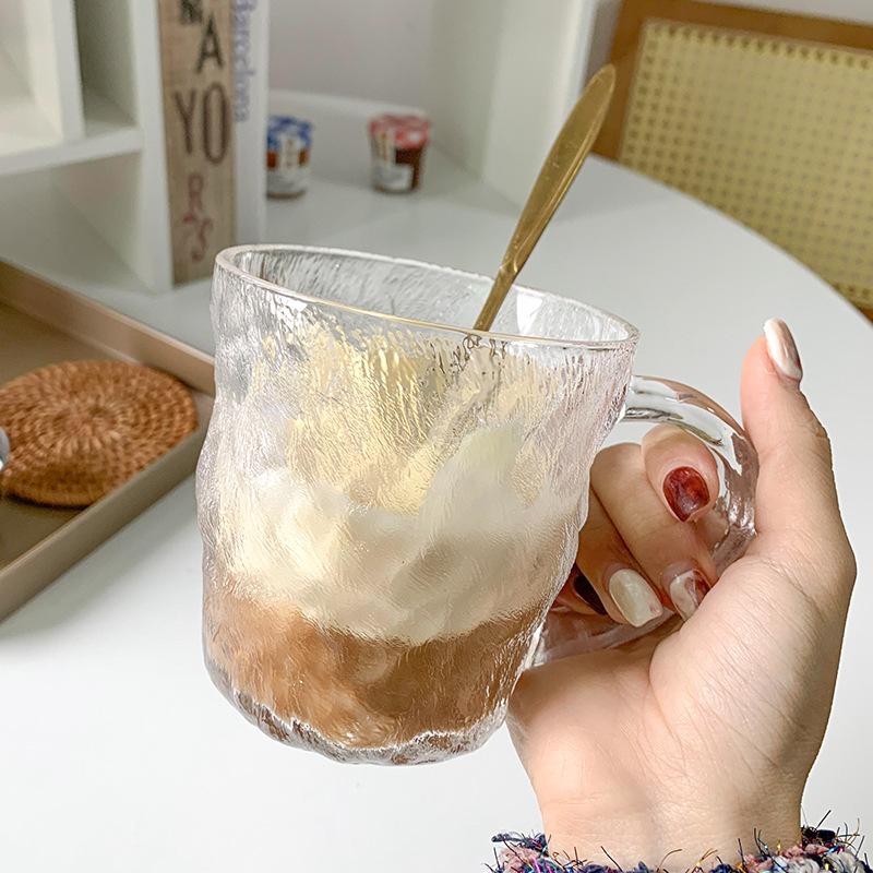 Beverage Cup Glass Drinkware Glacier Patterned Glass Cup with/without Handle Household Women Frosted Water Bottle Drinking Cups