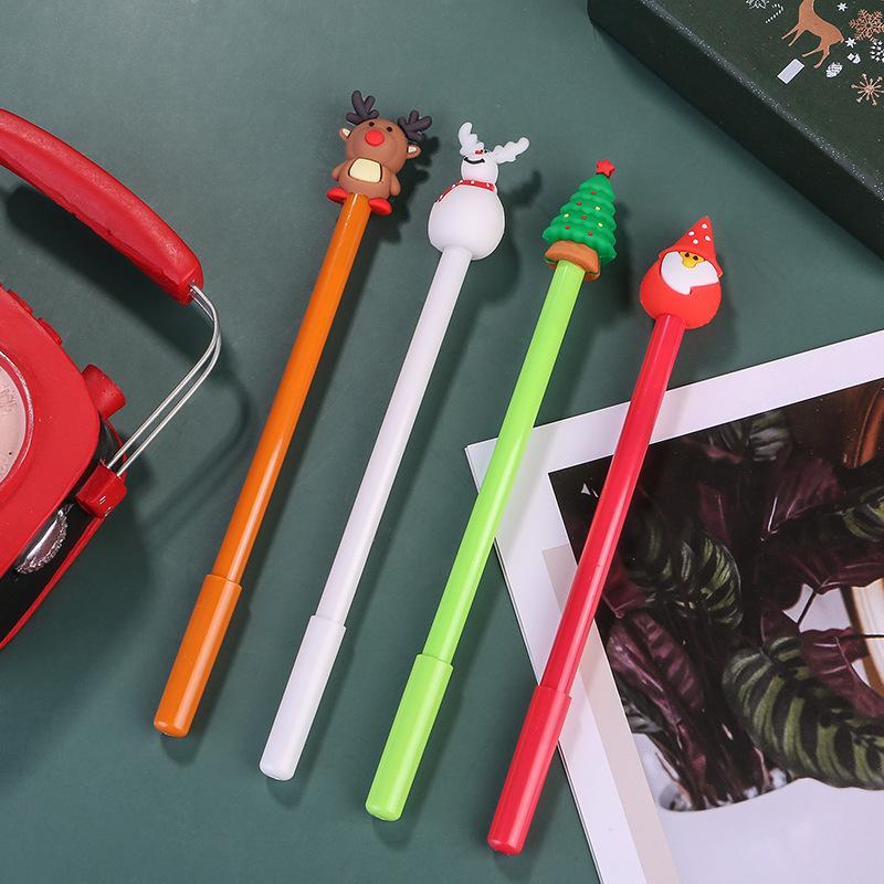 8/20 PCS Christmas Gel Ink Pen Novelty Christmas Cartoon Characters Reindeer Santa Claus Stick 0.5mm Black Ink Fun Party Birthday Gifts Back To School