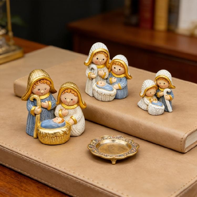 Resin Nativity Figurines Xmases Natvity Scene Statues Desktop Ornament Resin Manger Holy Family Sculptures Home Decors