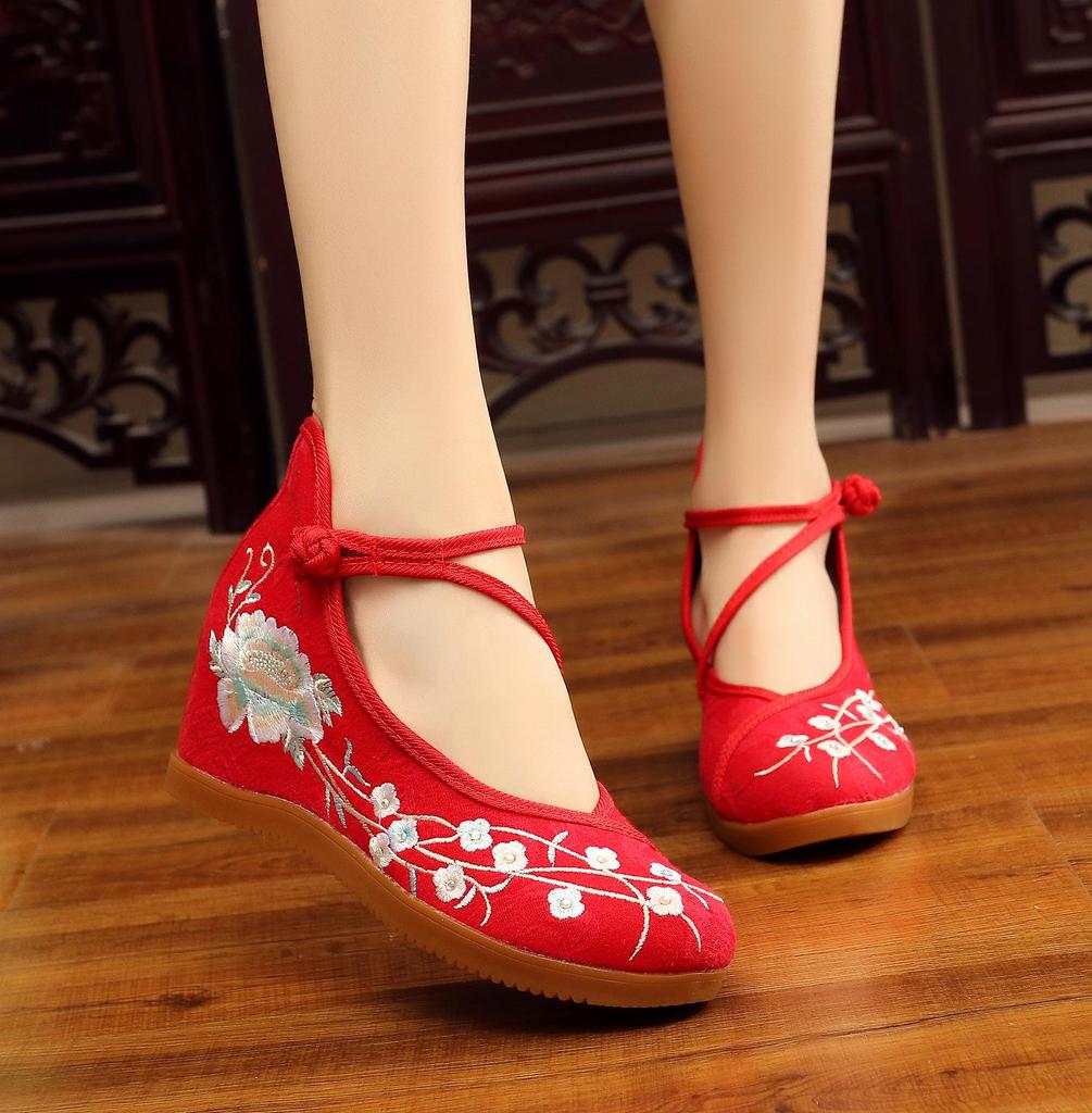 Scarpe da Sposa Yalan 2020 da Donna in Jacquard Etnico di Cotone con Zeppa Nascosta