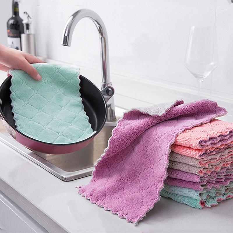 10pcs Thickened Cationic Rag, Coral Fleece Household Absorbent Non-shedding Dishwashing Cloth, Double