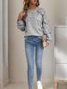 European & American Autumn Sweet Casual Bow Spliced Gray Round Neck Women's Sweatshirt