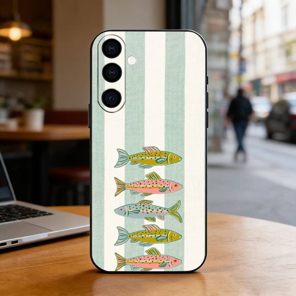 Three Color Striped Fish Phone Case Black Silicone Soft For Samsung Galaxy A73,A72,A71,A70,A53,A52,A51
