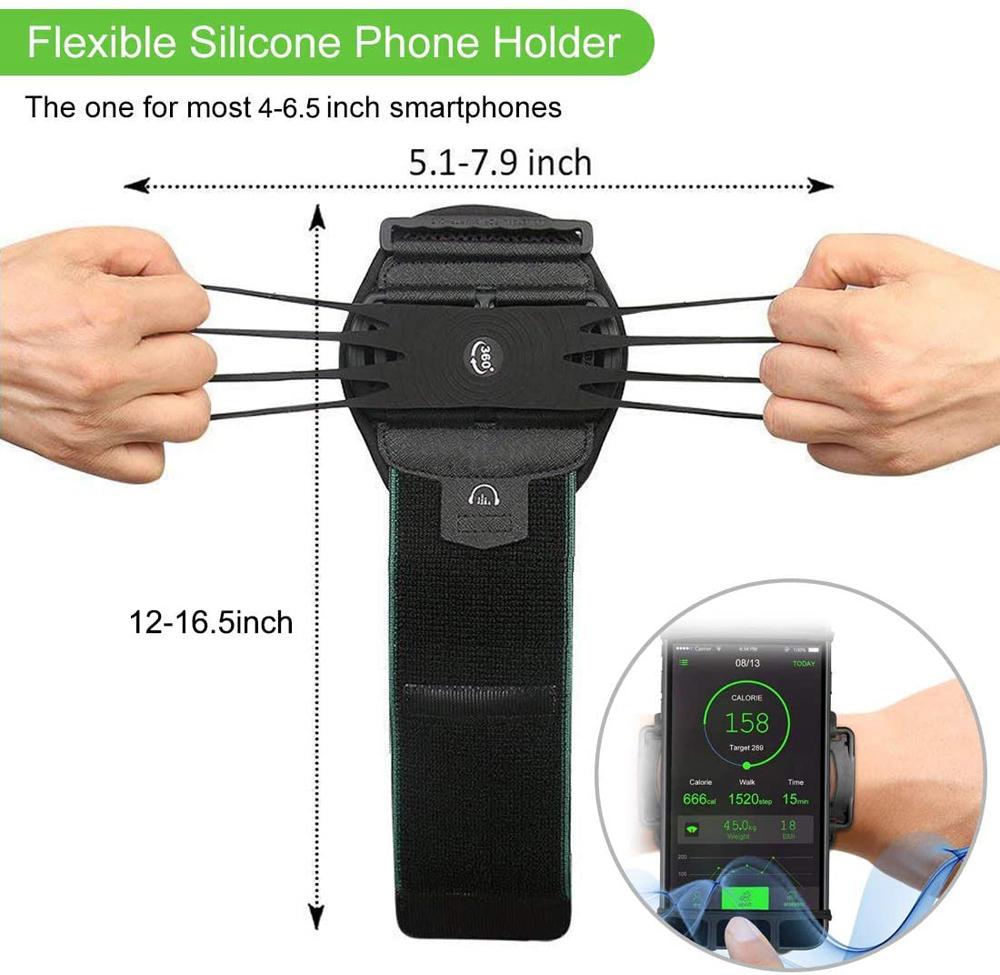 Support de téléphone pour poignet Mobile Amovible Rotation 360° Sac de poignet pour téléphone pour la course à pied Sac de bras pour emporter Navigation pour le fitness le cyclisme