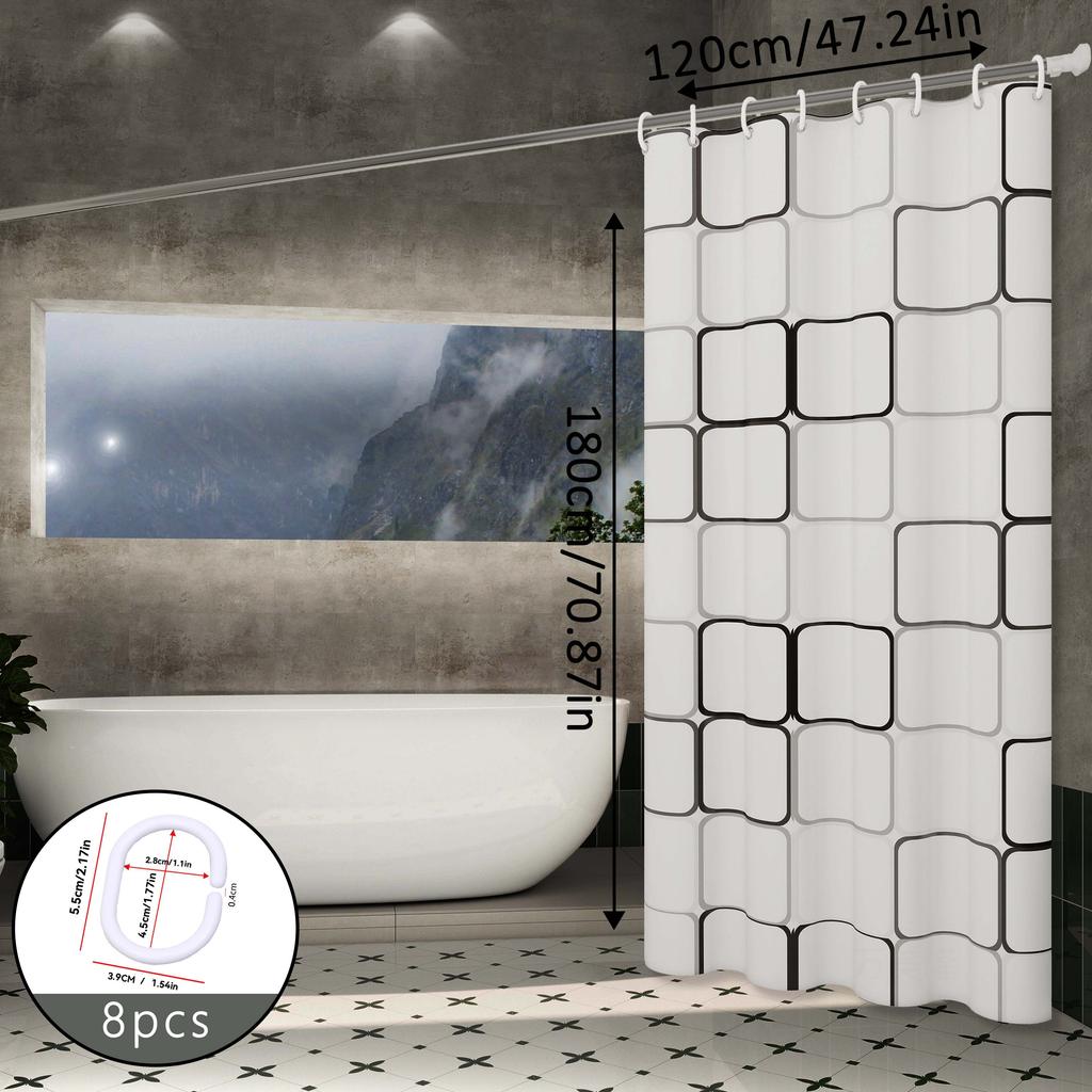Versatile Large Checkered Bathroom Partition Curtain, Bathroom Dry-Wet Separation Curtain, Checkered Pattern Is Simple yet Sophisticated