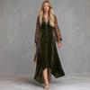 Women's Bohemian Velvet Leopard Print Patchwork Dress in Vintage for Fall and Winter