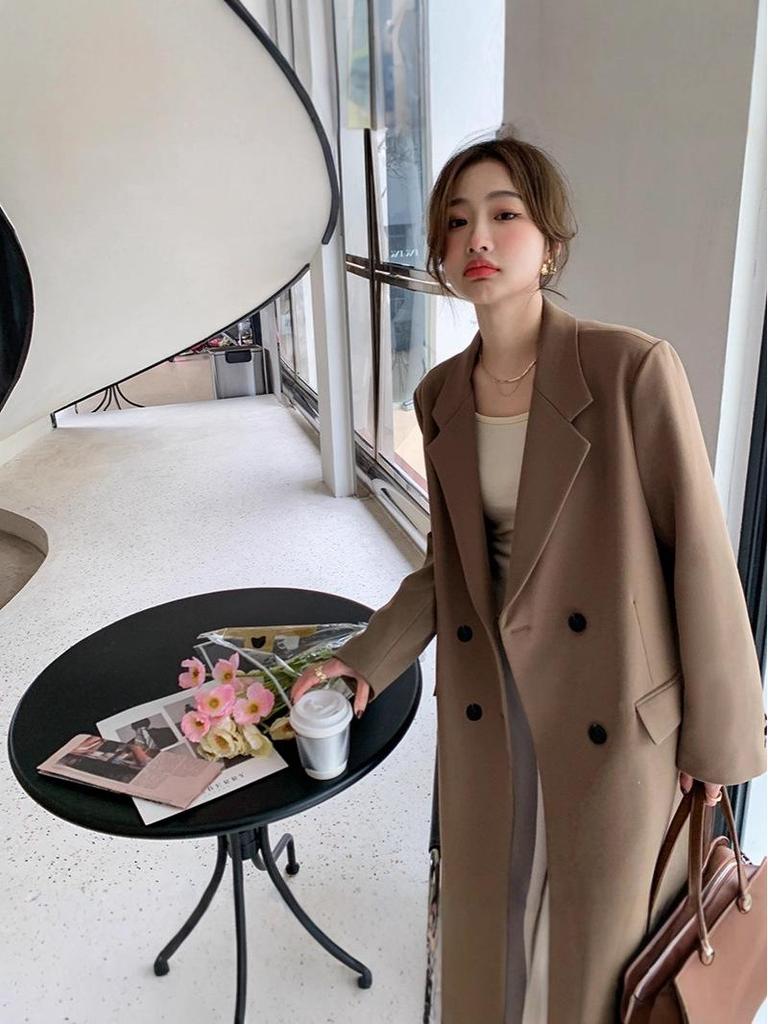 2025 Spring/Autumn Korean Style Women's Mid-Length Blazer: Casual, Slimming, Over-the-Knee Trench Coat