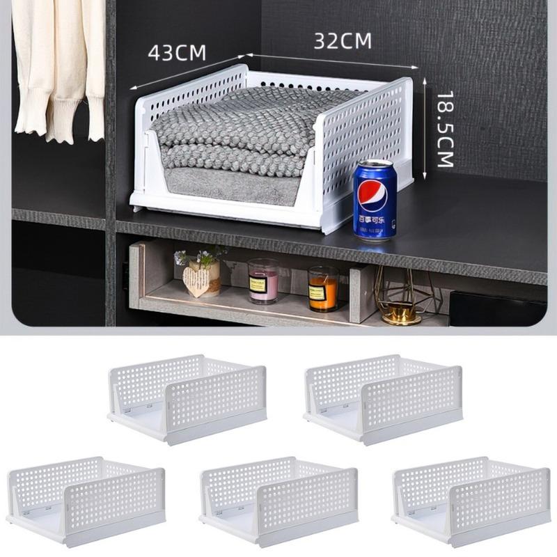5PCS Large Foldable Plastic Clothes Organizer Storage Baskets in Closet Stackable Clothes Standing Rack Men Pants Jeans Storage
