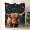 Gemütliche Hochlandkuh Herbst Herbst Schneeflocke Decke Überwurf Riesiges Haustier Tierdruck Dekoratives Fleece Decke 150x200cm