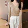 Sweater women's autumn and winter new versatile slim-fitting v-neck bottoming knitted sweater foreign style inner long-sleeved tight top