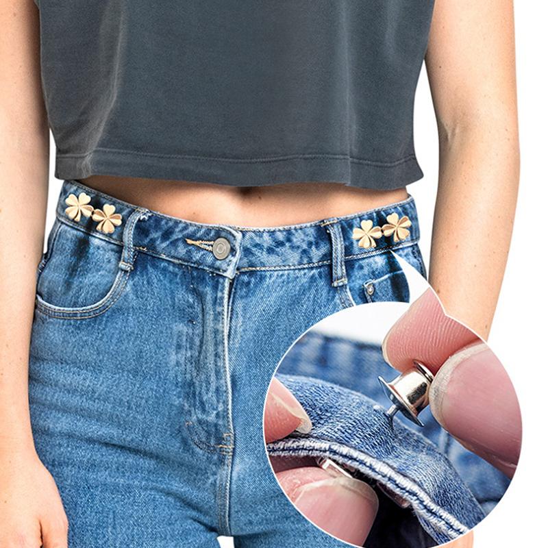 1Pcs Four Leaf Clover Tightener Adjustable Waist Buckle For Jeans, No Sewing Required Button Adjuster For Pants And Skirts Waist
