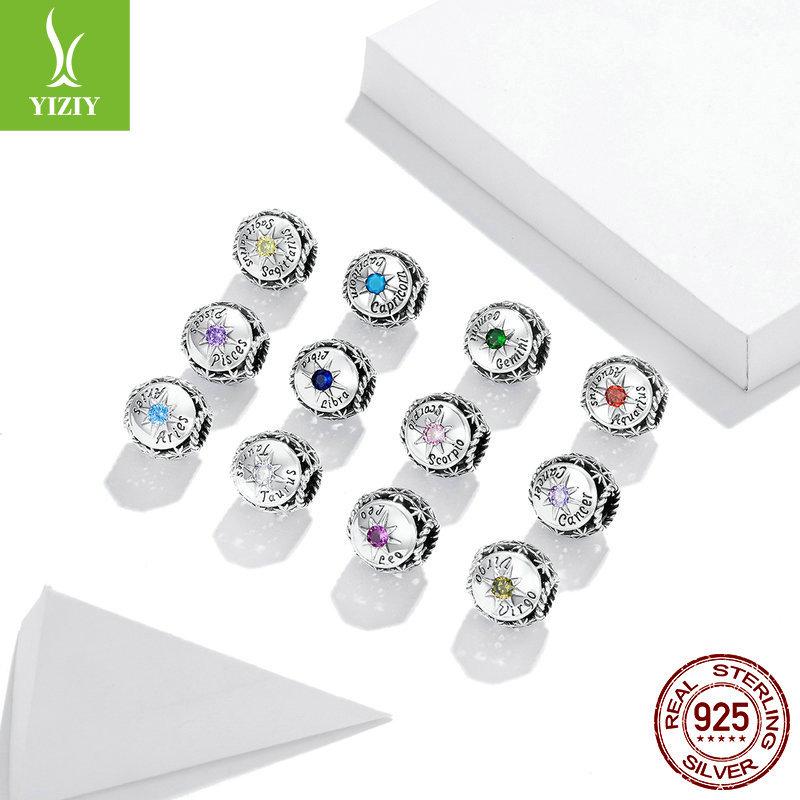 12 Constellation S925 Silver Beaded, Retro Style Fashion Color Zircon Diy Accessories Scc1725