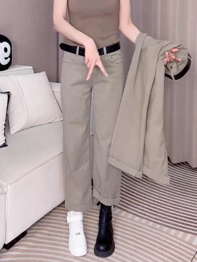 Plus Size Retro High Waist Straight Leg Jeans – Women's Elastic Cropped Pants for Autumn