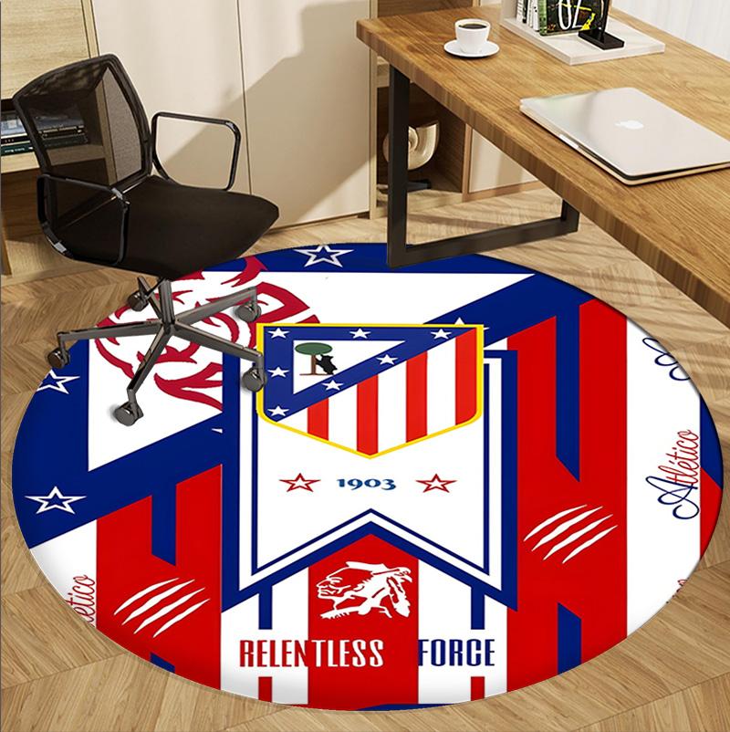 Atletico Madrid Pattern Round Rug, Indoor/Outdoor Mat, for Picnic, Gameroom, Bedroom, Office, Living Room, Home Decor Carpet, Birthday Gift