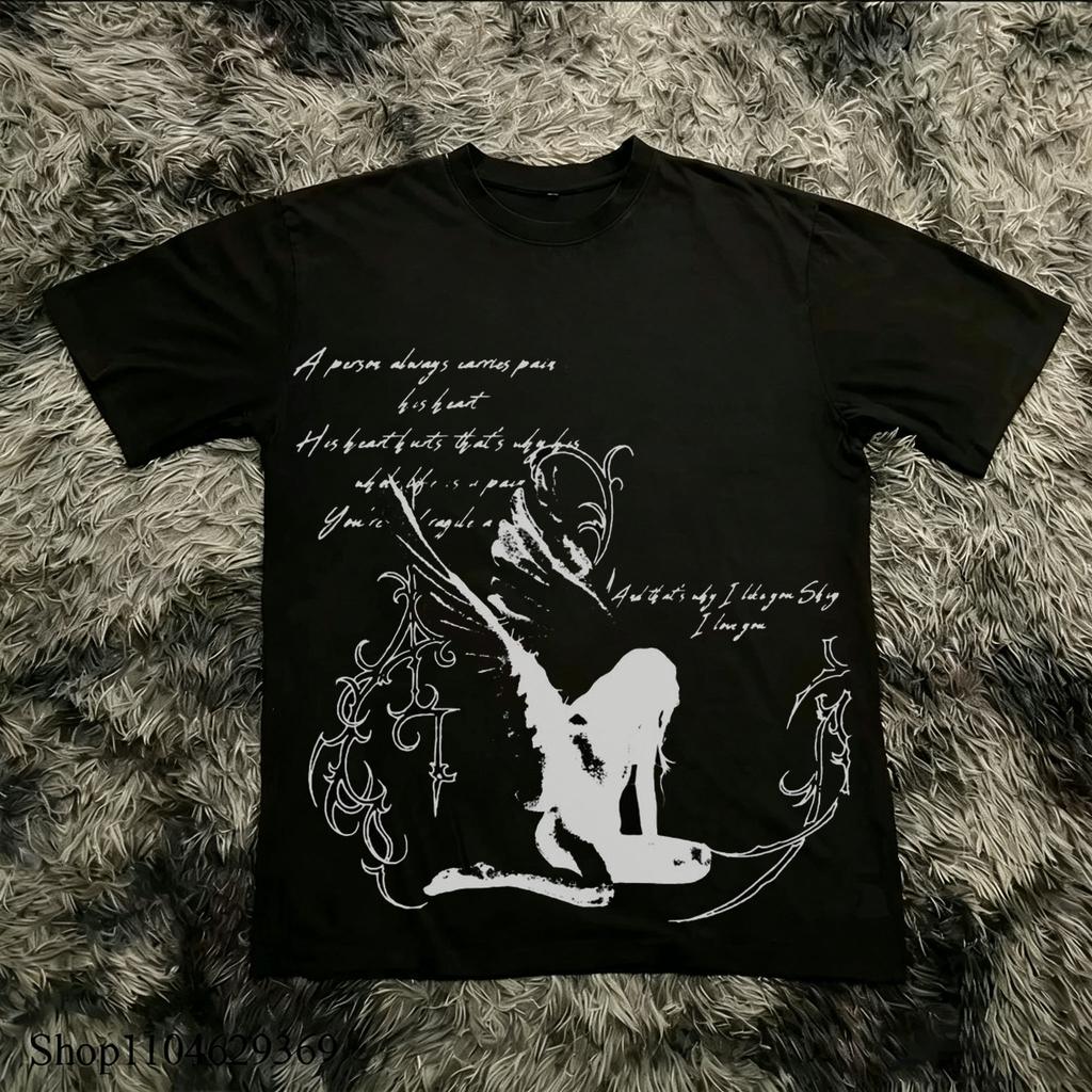 Classic Y2k Gothic Style High Street Tshirt Print Oversized T Shirt Harajuku Round Neck Cotton Tops 2026 Summer Unisex Unisex Tops
