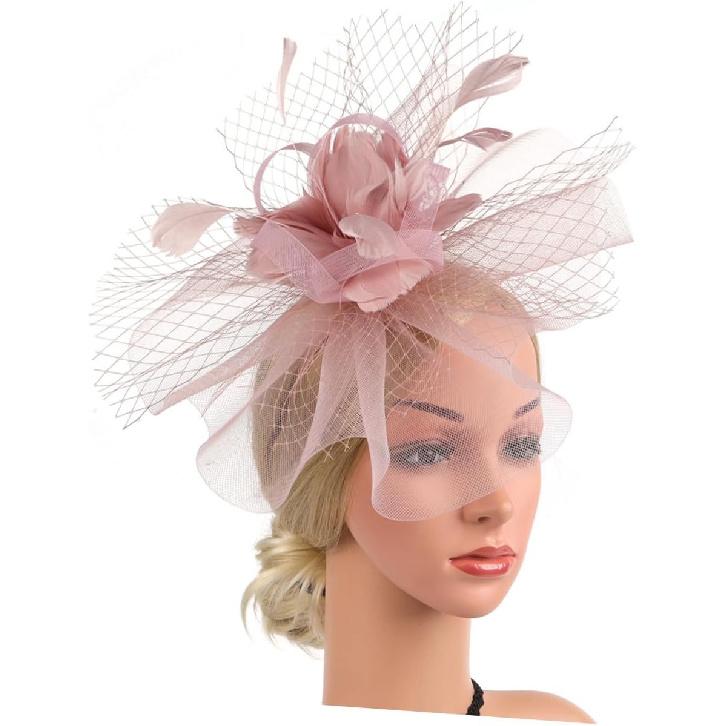 YARNOW Mesh Fascinator Hat for Women Cocktail Tea Party Hat with Hair Clip and Headband for Special Occasion Accessories Pink
