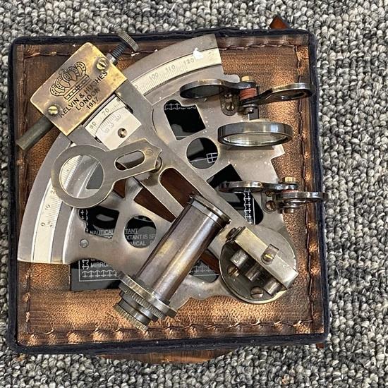 Solid Brass Nautical Ship Instrument Astrolabe Marine Sextant with Leather Box Maritime