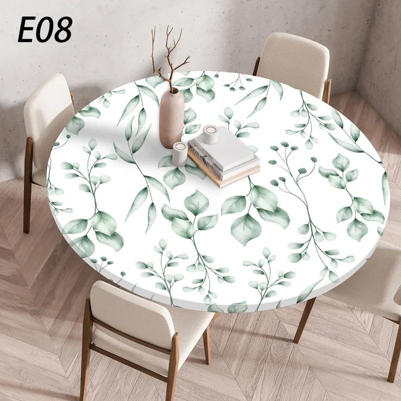 60/90/120Cm Round Table Cover Waterproof Oil-Proof Tablecloth Elastic Kitchen Dining Wedding Party Table Cover Home Decoration