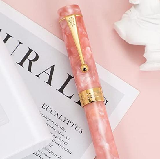 JINHAO Stilou, Placat cu aur roz, Nib fin, Scriere lină, Stilou clasic, cu convertor de cerneală (Praf)